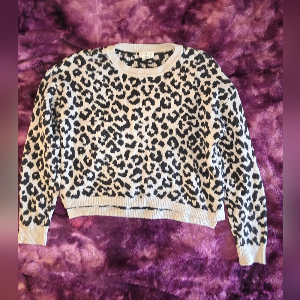 Yes Lola Leopard Print Crop Sweater Medium